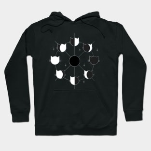 Black Cat Phases of the Moon in Black and White Hoodie